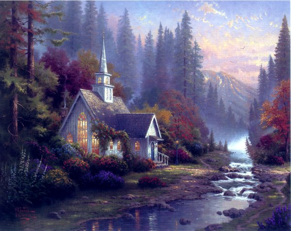 (image for) Handmade Oil painting for home canvas, oil painting framed canvas for living room Thomas Kinkade's painting, NO.90